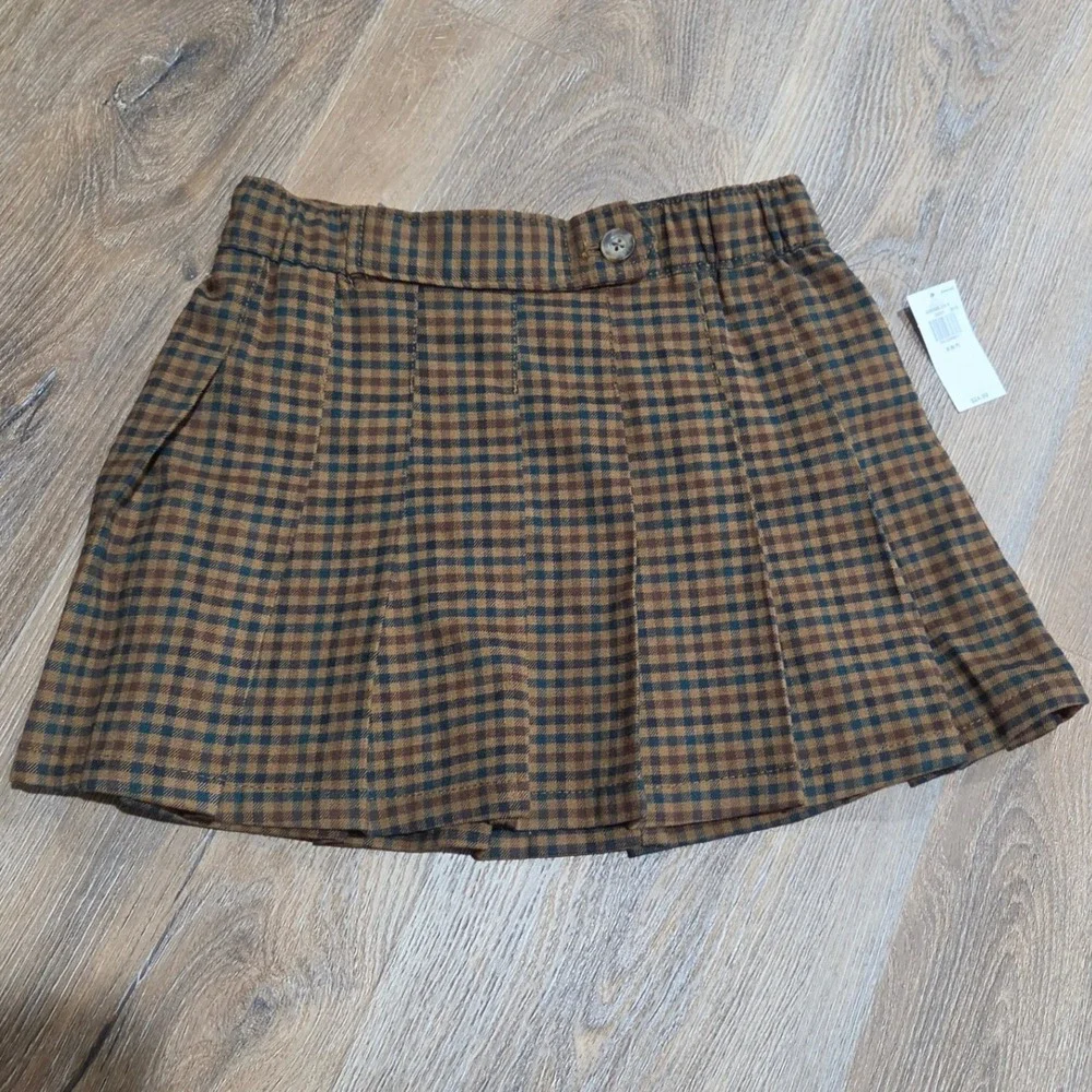 Old Navy Kids Brown Gingham Pleated Skirt Size S 6-7 School Uniform Preppy NEW